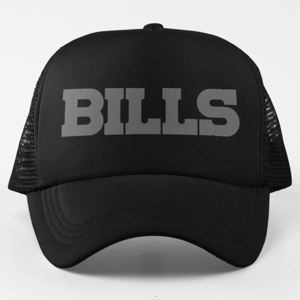 NEW Buffalo Bills Tonal Wordmark Foam Trucker Mesh Snapback Hat BLACKOUT